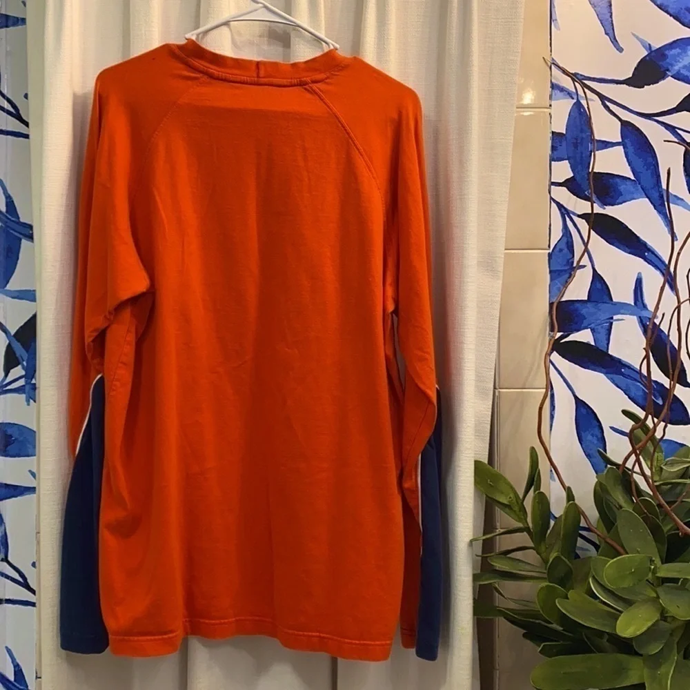 Men’s Vintage Orange and Blue Nike 100% Cotton Long Sleeve Shirt Size Large